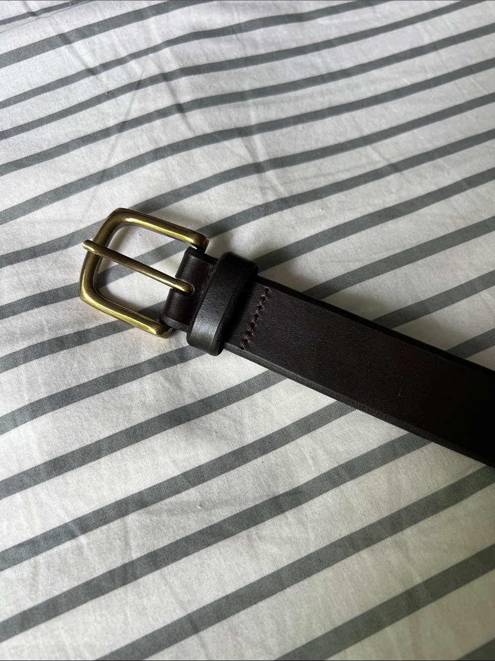 Women's Dark Brown Leather Belt with Brass Buckle